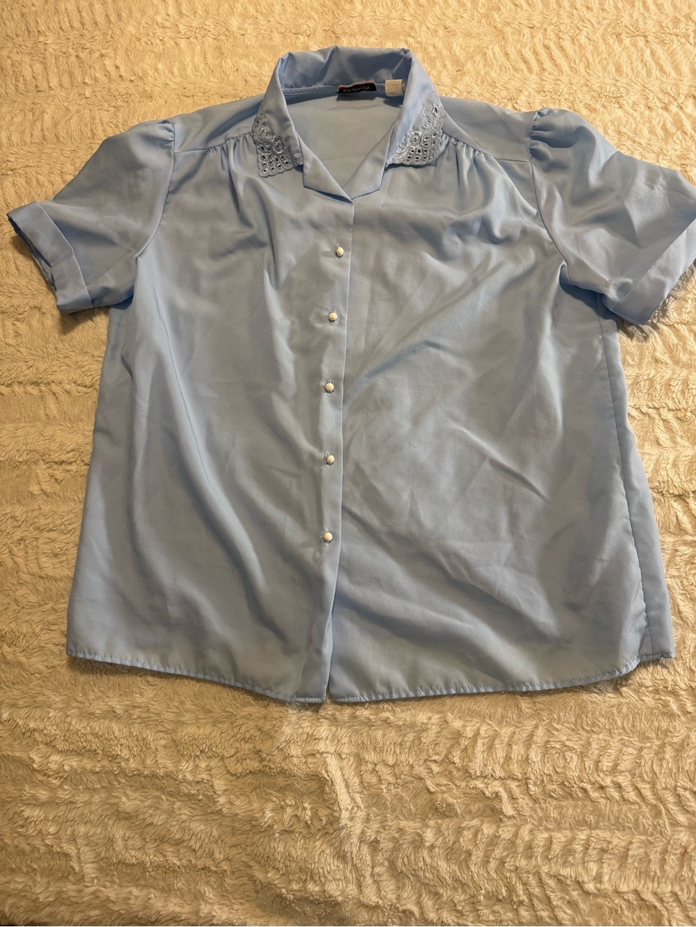 VINTAGE 80s RHAPSODY BABY BLUE EYELET LACE COLLAR BLOUSE